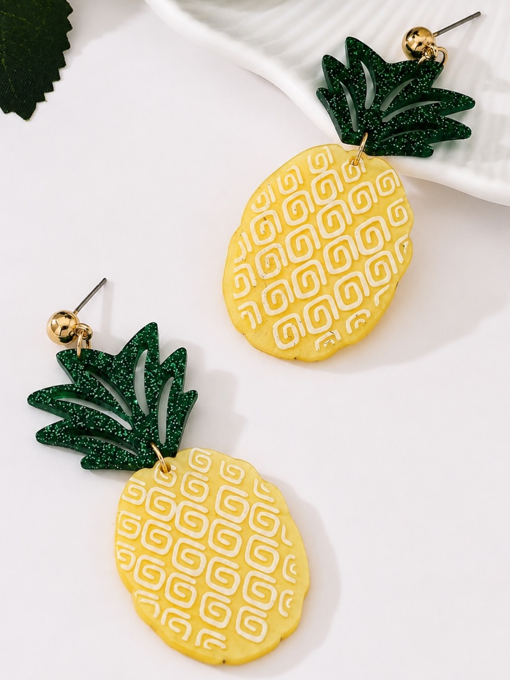 NEW Pineapple Statement Earrings – Glitter Acrylic Tropical Dangle Earrings